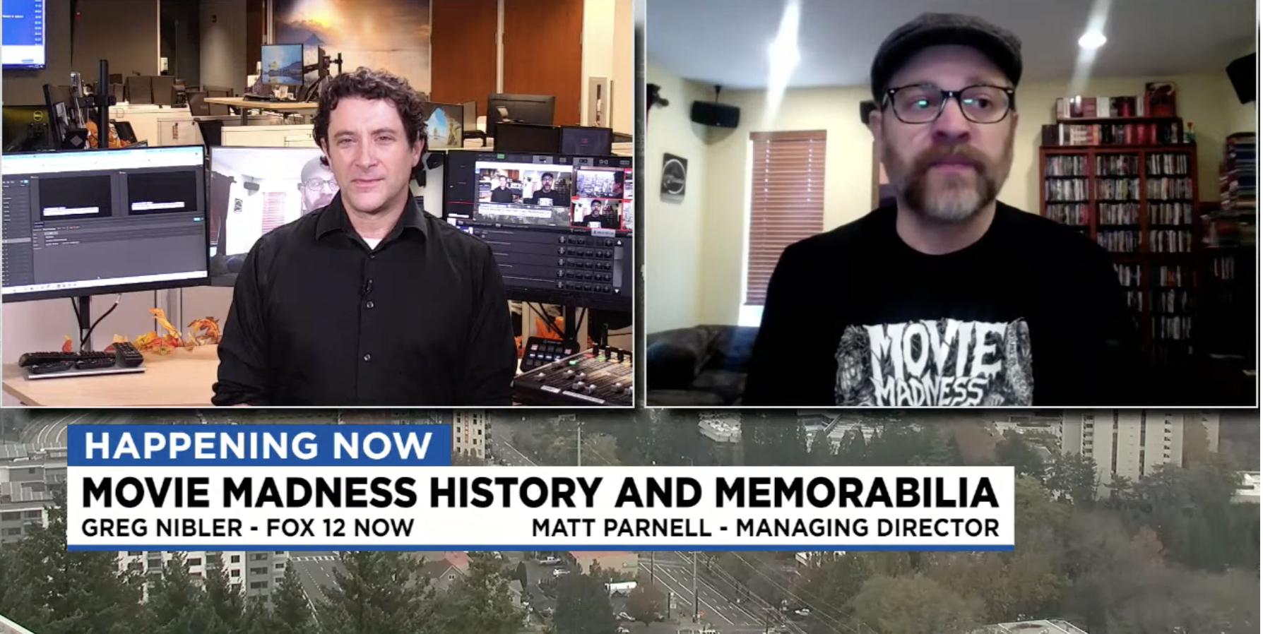 A screenshot of Matt Parnell in split screen being interviewed on Good Day Oregon.